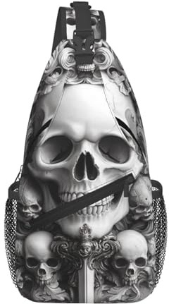 Umhängetasche, Schultertasche, Rucksack, Brusttasche, Schultertasche für Damen und Herren, Gothic Skull, Einheitsgröße