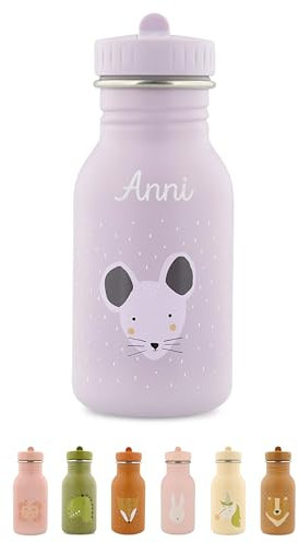 wunderwunsch Trinkflasche personalisiert für Kinder, Flasche personalisiert, Babyflasche, Kinder Trinkflasche, Trixie Trinkflasche mit individuellem Namen (Maus, 350ml)