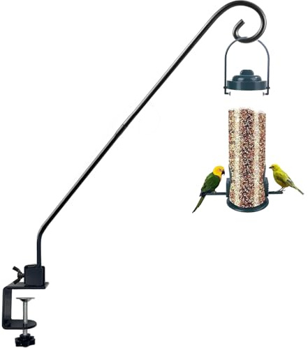 NEECONG Heavy Duty Deck Hook,Courtyard Decoration,Pole 32”Long Metal Deck Railing Hooks for Hanging Bird Feeders,Planters,Suet Baskets,Lanterns,Wind Chimes,Clamp Mounted,Under 15 LBS