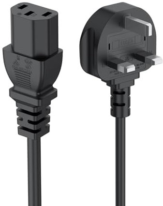 UK Computer Power Cable, 18AWG, BS 1363 to C13, 13A 250V, Black Replacement AC Power Cord, Kettle Lead/UK Power Cord, Power Supply Cable, TV/Monitor Power Cable (2m)