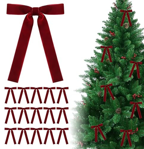 FIGCY 12 Lazos de Terciopelo Rojo Vino para Coronas de Navidad, decoración Vintage, Cintas de Terciopelo para árbol, Ornamentos y Decoraciones