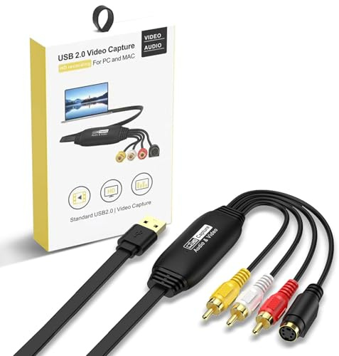VHS to Digital Converter 1080P, Video Capture Card Device, AV to USB Converter, RCA to USB Converter for VHS VCR Hi8 to Digital, for Tape Player Camcorder PC TV Windows Mac OS (Male)
