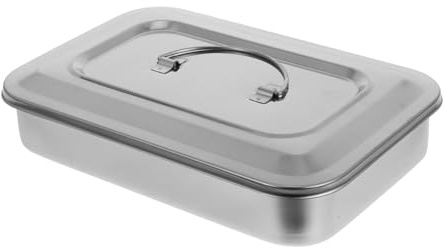 Sterilisationsbox mit Deckel aus Edelstahl, Silber, Robuste Wanne | Desinfektionswanne, Feine Politur, Rostarm, Verschleißfest, Schlichtes Design, Praktische Kasten für Sichere Anwendung