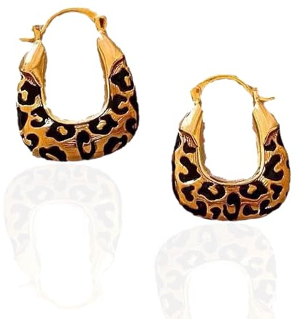 YUEcthynous Leopard Ohrringe,Retro Leopard Tattoo U-förmige Ohrringe,Retro 60er 70er lLeopardenmuster Damen Earrings für Damen für Karneval,Maskeraden,Cosplay