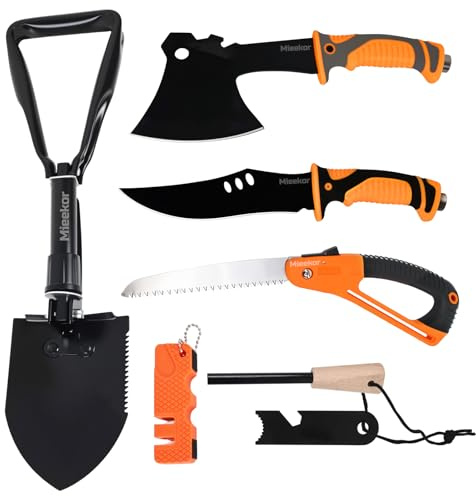 6-in-1 Outdoor Survival Axt Set | Survival Messer & Werkzeug Set mit Klappsäge,Klappspaten & Feuerstahl | Camping Ausrüstung Geschenk für Männer – Abenteuer,Wandern,Outdoor