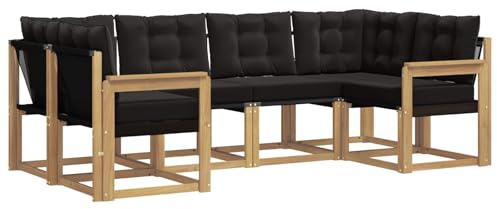 vidaXL Outdoor-Sofagarnitur mit Kissen 6 pcs Weiß und Schwarz, Sofaset für den Garten, Moderne Kollektion, wetterfest, Bequeme Akazienholz-Sitze, entspannendes Arrangement