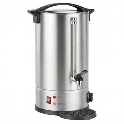 Hot Water Urn with Thermostat Control, 1800W Double Wall Stainless Steel Catering Urn, Commercial Hot Water Dispenser with Drip Tray & Keep Warm Function, Ideal for Tea & Coffee (25L)