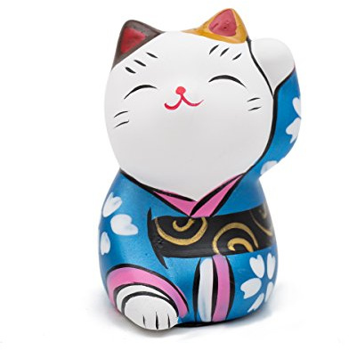 Thy Sammlerstücke handbemalt Feng Shui Mini Maneki Neko Lucky Cat Blau