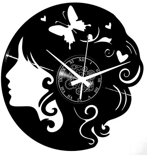 Instant Karma Clocks | Wanduhr Frau Silhouette mit Schmetterling – Wanddeko für Friseure, Kosmetiksalons & Beauty-Liebhaber | Geräuschlosem Quarzwerk | Geschenkidee für Küche, Schlafzimmer, Wohnzimmer