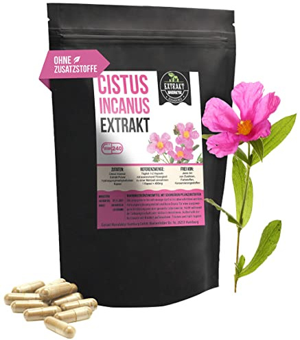 Cistus Incanus Extrakt | 40% Polyphenole | 240 Kapseln 400mg | Zistrose ohne Zusatzstoffe | hochdosiert vegan in Deutschland hergestellt (Kapseln 240)