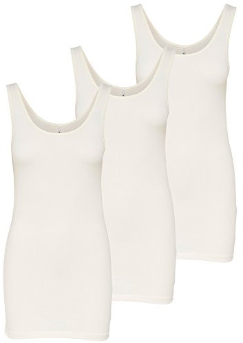 ONLY 3er Pack Damen Basic Tops Tank Top Elfenbein lang 15201465 (L, Weiß (Cloud Dancer))