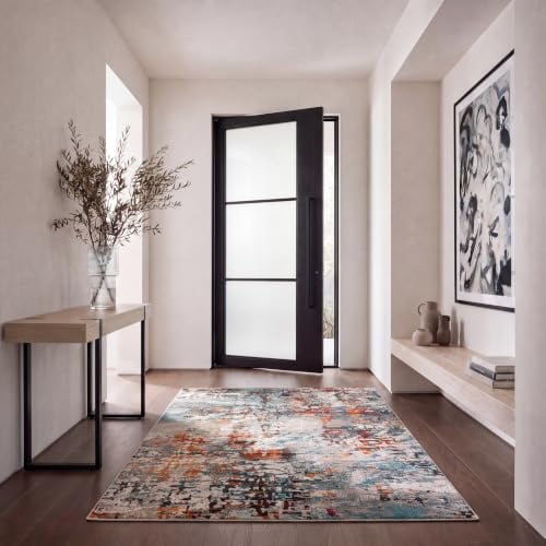 SAFAVIEH Zeitgenössische Teppich für Wohnzimmer, Esszimmer, Schlafzimmer - Madison Collection, Kurzer Flor, Grau und Blau, 160 X 229 cm