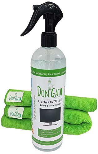 Don Gato - Limpiador de Pantalla + 2 Paños de Microfibras (500ml) para TV, Tableta, PC/portátil, LCD, LED, móvil. Hecho en España con Productos Naturales, sin Alcohol