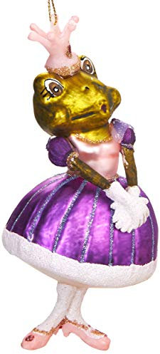 BRUBAKER Froschprinzessin - Handbemalte Weihnachtskugel aus Glas - Mundgeblasener Christbaumschmuck Figuren lustig Deko Anhänger Baumkugel - 14 cm