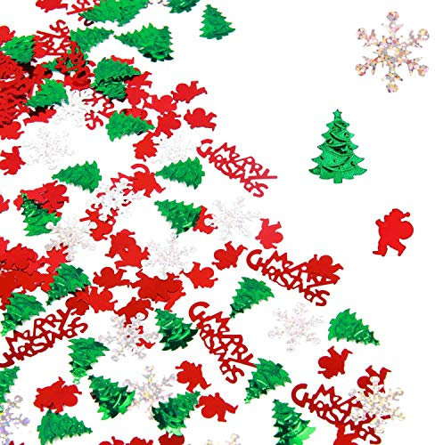Yiran Konfetti Weihnachten 30G/1600 Stücke Rot Grün Weihnachtsmann Schneeflocke Elch Metallic Foil Confetti Pailletten Weihnachtsdeko Neujahrsdekoration Tischdeko Christmas Party Decorations