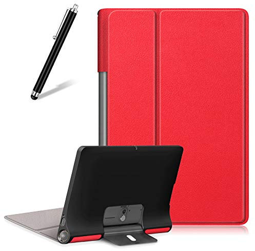 Artfeel Custodia per Lenovo Yoga Smart Tab/Yoga Tab 5 YT-X705F 10.1,Sottile Leggero Pelle Cover Pieghevole Supporto Regolabile Multi-Anglo Caso Slim Flip Folio Tablet Copertura,Rosso