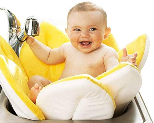 Lelesta Waschbecken-Matte für Babys mit Blumenmotiv, faltbar, weich, aus Frottee, Badematte für Neugeborene, weich, atmungsaktiv, für Badewanne (gelb)