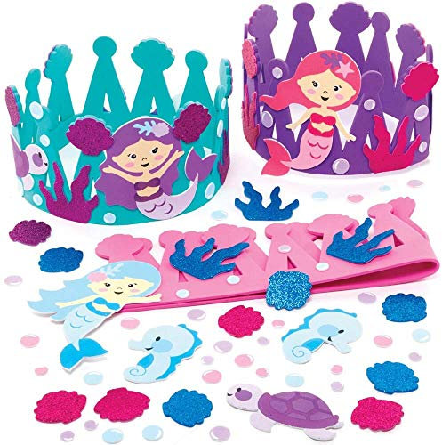 Baker Ross FE174 Meerjungfrau Krone Moosgummi Bastelset - 3er Pack, Kindergeburtstag Basteln für Kinder, Kinderkostüme zum Basteln, 39