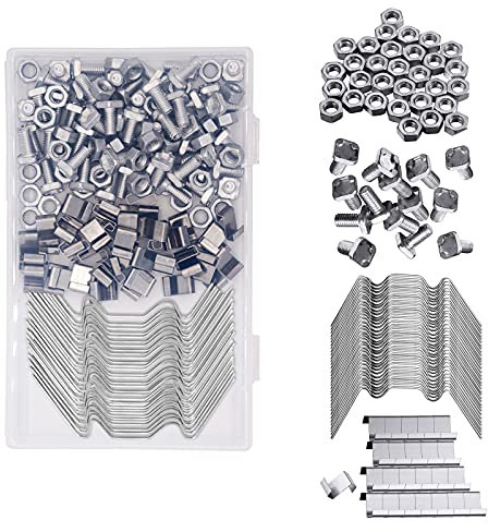 Baogaier 200 Stück Gewächshaus Reparatur Kit Edelstahl Gewächshaus Klammern Rostfrei Verglasung Klammern W Drahtklammern und Z Clips Nüsse Schrauben Zubehör für Glas Hohlkammerplatte Befestigung