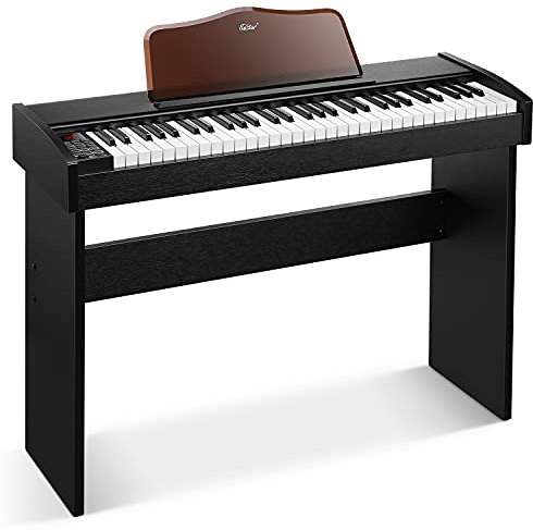 Eastar 61 Key Electronic Piano Keyboard for Beginners, Classic Wooden Digital Piano with Sustain Pedal, Adapter & Music Stand, Supports MP3/MIDI/Microphone/Headphones, EK-10S