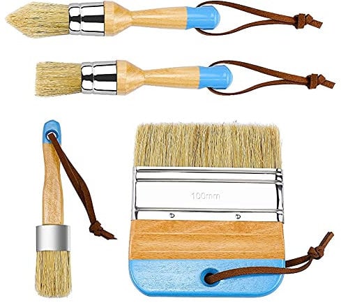 4 Pieces Chalk Paint Wax Brush Set Natural Bristle Round Paint Brushes Wooden Handle DIY Painting and Waxing Brushes for Wood Furniture Home Decor Upcycling Restoration Projects