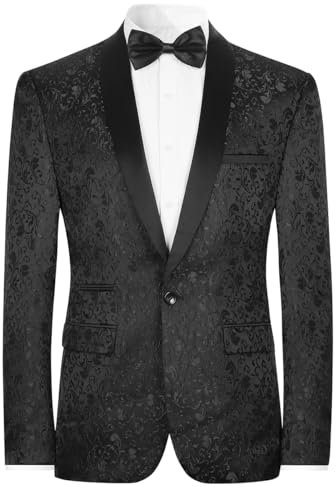 Allthemen Men's Luxury Casual Blazer Slim Fit Paisley Floral Jacquard Suit Jackets Stylish Coats Chic Jackets Black XL
