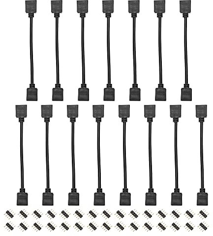 sourcing map 4 Pin 10mm RGB LED Strip Light Connector Extension Cable 300mm Length Black 15Pcs with 30Pcs Male 4 Pin Plugs