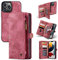 caseme Leather Flip Wallet Case for iPhone 13 Pro Max,Detachable Back Magnetic Closure 2-in-1 Shockproof Zipper Purse Cover with Card Slots (13 Pro Max, Red)