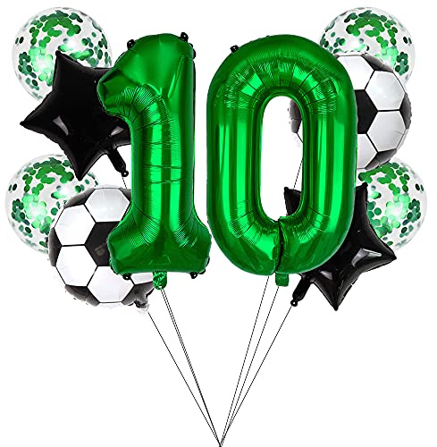Liitata Fußball Luftballon Set 10. Geburtstag Deko Zahl 10 Folienballon Grün Fussball Ballon Deko Stern Ballon Schwarz Konfetti Luftballons für Kinder Junge Geburtstag Party Fußball Party Deko
