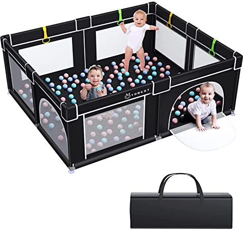 YOBEST Baby-Laufgitter, Laufgitter für Kleinkinder mit Toren, stabiles Laufgitter mit weichem, atmungsaktivem Mesh, Innen- und Außen-Laufgitter für Babys, Kinder, Kleinkinder