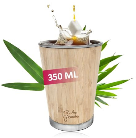 Robin Goods® Gobelet en Acier Inoxydable et Bambou - Tasse de 350 ML - Tasse de Camping - incassable et sans BPA (1 pièce - 350ml)