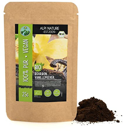 Vaniglia Bourbon BIO in Polvere 25g di Alpi Nature, Bacche di Vaniglia Bourbon del Madagascar Macinate di Grado A