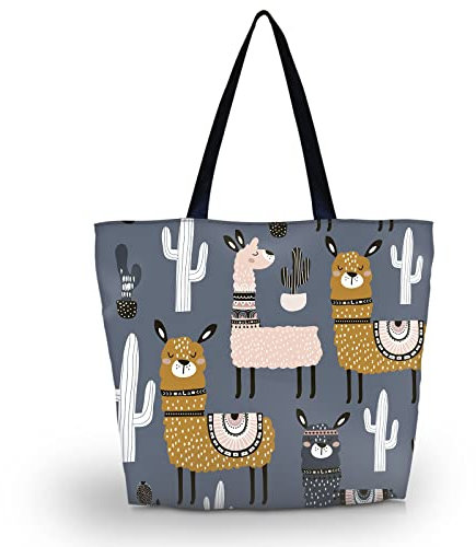 AOKSUNOVA Einkaufstasche Faltbar Strandtasche Tote Bag School Stoffbeutel Tragetasche Groß Alpaka