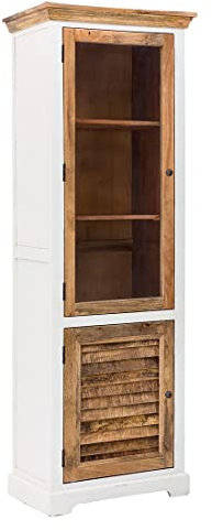 HOMELIV. Bahia Vitrinenschank in weiß, 67x40x195 cm, massives Mangoholz, im Landhausstil, mit viel Stauraum, das Highlight in Ihrem Esszimmer