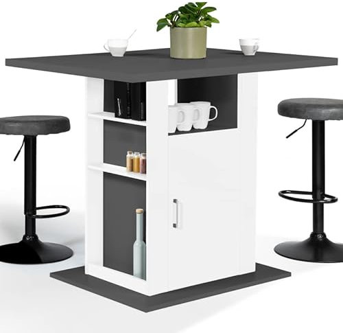 IDMarket - Ilot central UGO 110 cm bandeja madera gris y blanco con almacenamiento