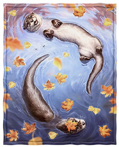Zomer Hochwertige Wohndecke 125x200 cm Kuscheldecke flauschig weiche Sofa Decke mit Otter Motiv