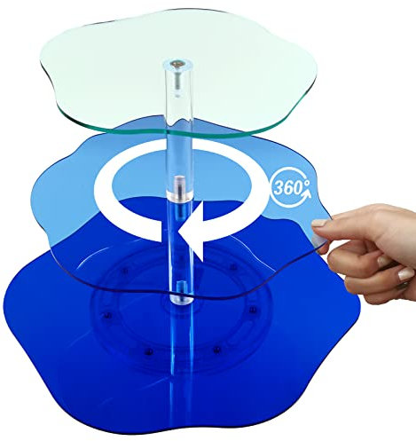 SNAILGARDEN 360º drehbar Cupcake Ständer,3-stöckig rotierender Kuchenständer,Nachmittagstee Party Server Teller Ständer für Tasse Kuchen Obst Dessert,Wiederverwendbare Essen Servierplatte Stand(blau)
