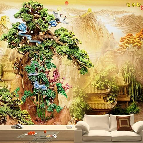 Wandtapete 3D Feine Holzschnitzerei Willkommen Kiefer Palast China Kulisse 3d Tapete Vlies Effekt TV Die Fototapete Wandbild Wohnzimmer Schlafzimmer-250cm×170cm