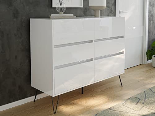 emotion Design Sideboard Kommode Volo 120cm Greifraum 6 SoftClose Schubladen Weiß Hgl