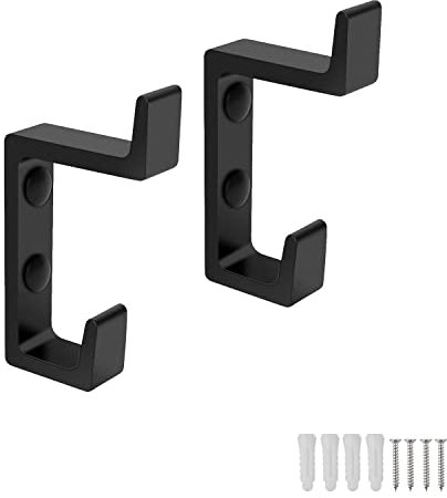 HASLED 2 Ganci da Parete per Bagno, Doppi Ganci per Asciugamani da Bagno, Ganci Neri Opachi per Cucina, Bagno, Armadio