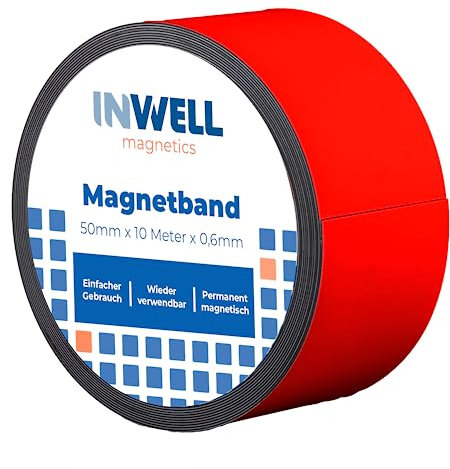 Inwell - Magnetband 50 mm in Farbe Rot auf Rol | 10 meter | NICHT Selbstklebend | Stark magnetisch | Magnetstreifen