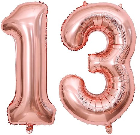 Rose Gold Number 13 Balloons, 40inch Large Foil Mylar Helium Rose Gold 13 Balloon for Girls Women 13th 31th Birthday Party Anniversary Decoration
