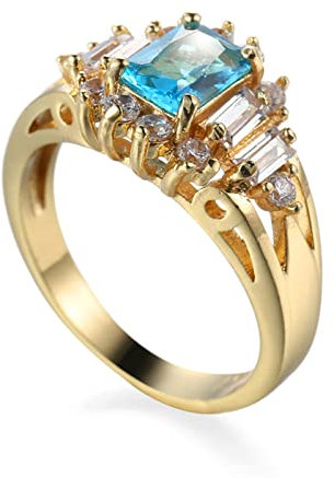 Daesar Damen Ringe Verlobung, Ring Vergoldet mit Rechteck Zirkonia Gold Ring Frauen Jugendstil Große 62 (19.7)