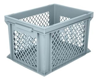 BISOMO Fahrradkiste Kunststoffkorb Transportgestell Engmaschig Polypropylen 40x30x22 cm, Farbe:Grau