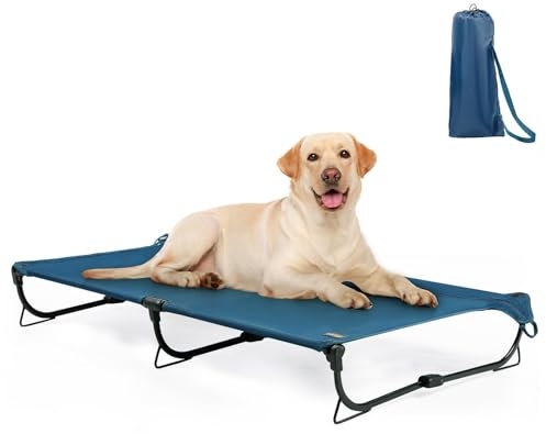 CANINE CANYON Zusammenklappbares erhöhtes Hundebett, großes erhöhtes Hundebett für den Außenbereich, mit verbesserten rutschfesten Füßen, kühlend, kaufest, tragbar, strapazierfähig, Haustierbett bis