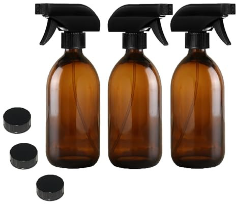 Fam Organic 500ml Amber Glass Spray Bottles - Ideal for Aromatherapy, Skin Care, and Cleaning – BPA-Free, Eco-friendly, Refillable, with Durable Trigger Sprayer (500ml - Pack of 3)