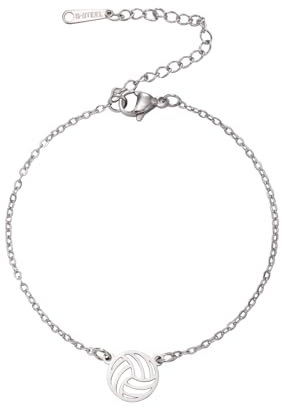 TEAMER Edelstahl-Vollyball-Halskette, zierlicher Volleyball-Anhänger, Armband, Ohrring, modischer Sportball-Schmuck für Volleyball-Liebhaber (Volleyball-Armband - Silber)