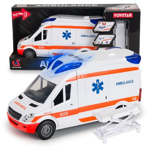 CELMAN Spielzeugauto Medical Responder, Rettungswagen, inkl. Trage, Heckklappe zum Öffnen, Licht & Sound, Großes Spielzeugauto Krankenwagen für Kinder ab 3 4 5 6 7 8 Jahren
