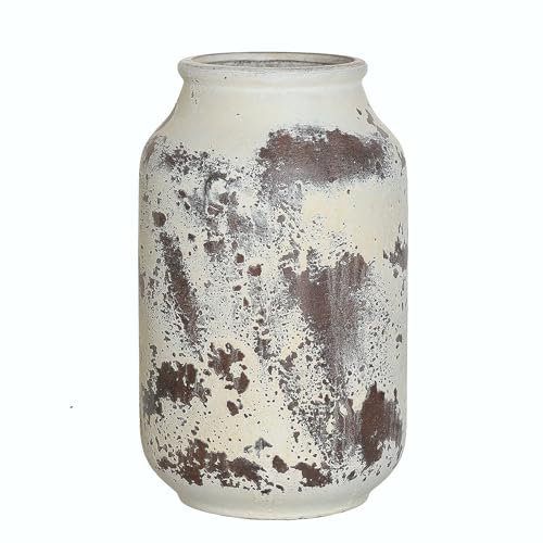 Rustikale Bauernhaus-Vase, große Keramikvase, weiß gekalkte Terrakotta-Vase, dekorative Blumenvase für Tisch, Wohnzimmer, Regal, Kaminsims, Küche, Heimdekoration, 24,1 cm (Beige)