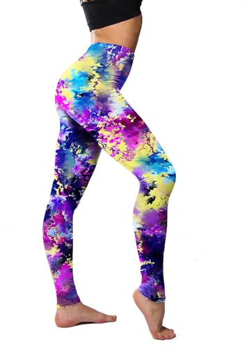 80er Artistic Leggings für Party - Bedruckte Damen Sporthose mit Hoher Taille für Karneval & Yoga (DE/NL/SE/PL, Alphanumerisch, S, M, Regular, 02)